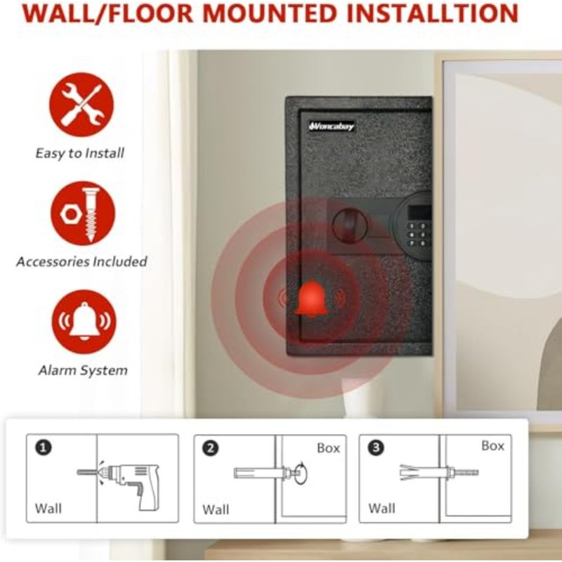 Money Safe Box for Home with Sensor Light and Fireproof Money Bag - 1.5 Cubic Feet Security Safe Box with Digital Keypad, Keys and Pass Code Lock Black - Image 3