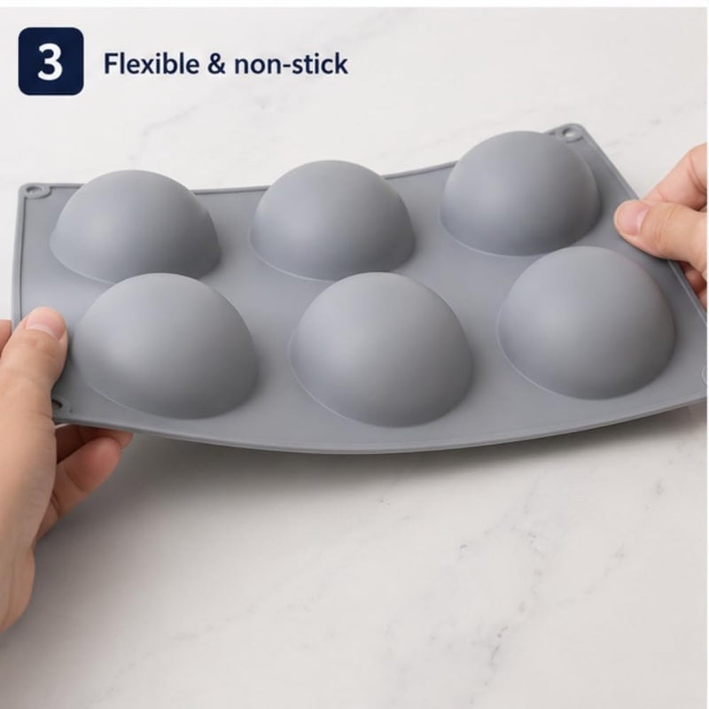 6-Cavity Semi-Sphere Silicone Mold Set | Heat-Resistant Non-Stick Baking Mold for Hot Cocoa Bombs, Mousse Cakes, Chocolates, Jelly & Ice Cream | BPA-Free Half-Sphere Dessert Pan - Image 4