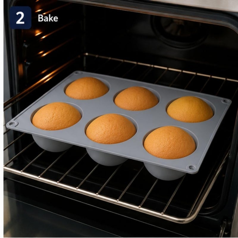 6-Cavity Semi-Sphere Silicone Mold Set | Heat-Resistant Non-Stick Baking Mold for Hot Cocoa Bombs, Mousse Cakes, Chocolates, Jelly & Ice Cream | BPA-Free Half-Sphere Dessert Pan - Image 3