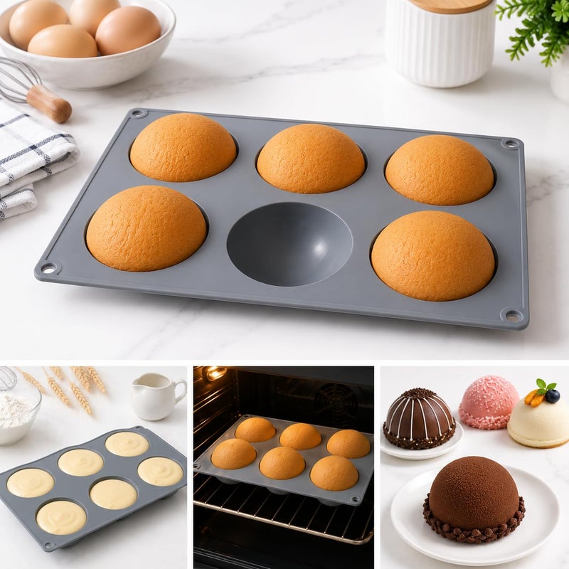 6-Cavity Semi-Sphere Silicone Mold Set | Heat-Resistant Non-Stick Baking Mold for Hot Cocoa Bombs, Mousse Cakes, Chocolates, Jelly & Ice Cream | BPA-Free Half-Sphere Dessert Pan - Image 1