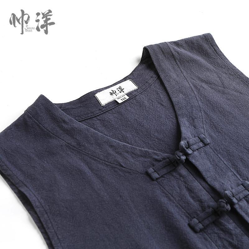 Cotton And Linen New Chinese Style Men'S Sleeveless Vest Vest Vest Vintage Vest Chinese Style Ancient Costwear Buckle Ethnic Style Waistcoat - Image 4