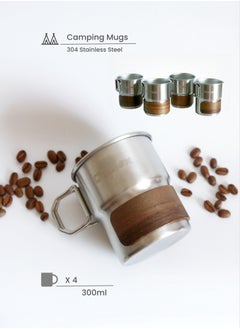 Generic 4Pcs 304 Stainless Steel 300ml Portable Camping Cups, Pint Cup Metal Coffee Mug Outdoor Camping Mug,Food Grade Stainless Steel,Lightweight and Portable,Corrosion-resistant, Safe and Non-toxic, Durable, Folding Handle design easy to hold, Anti-scald, Camping Accessories used as Outdoor Camping, Travel Adventure, Mountain Climbing, Hiking, Picnic Fishing, Home daily, Office Rest, Café rest, Holiday Gifts, Desert off-road, Camping Party  - Image 1