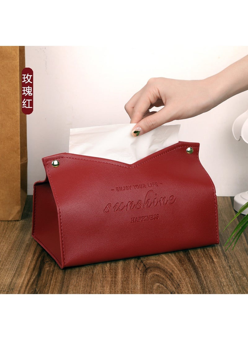 European Style ins Paper Box Car Living Room Household High-end Desktop Car Creative Light Luxury Modern Leather Tissue Box Burgundy