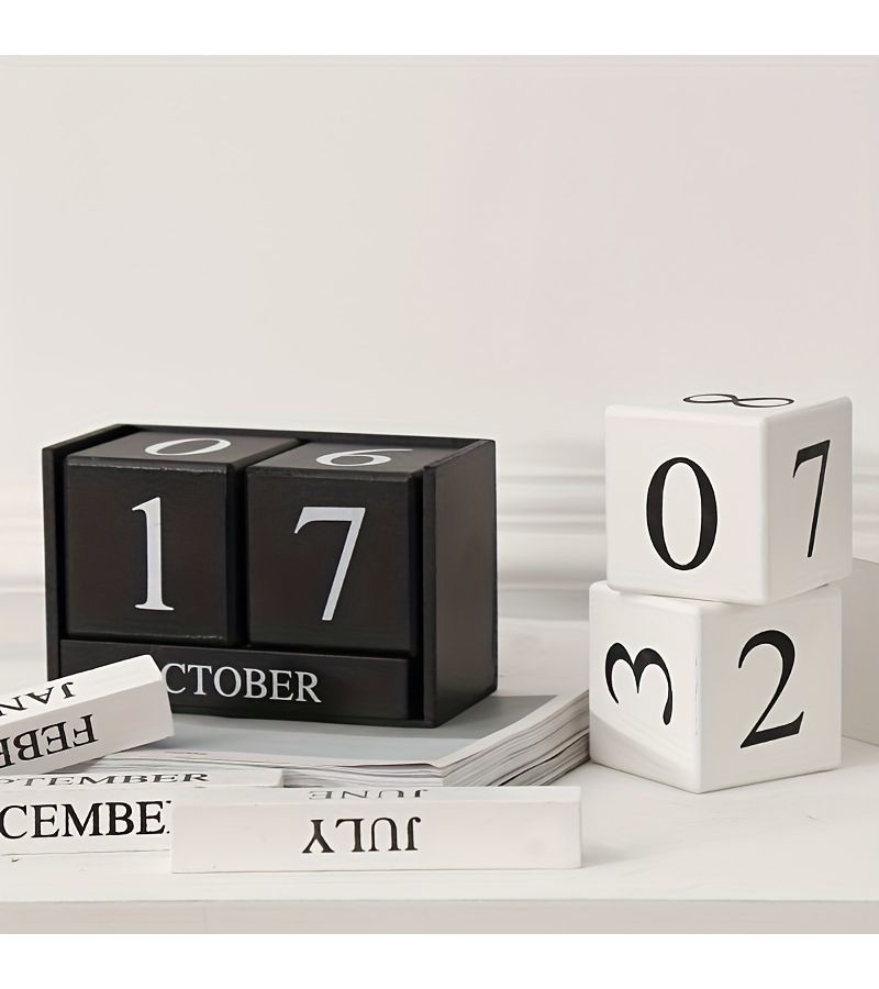 1pc White Minimalist Long Strip Wooden Calendar Creative Living Room Desktop Study Shop Bar Counter Decoration Table Ornament - Image 4