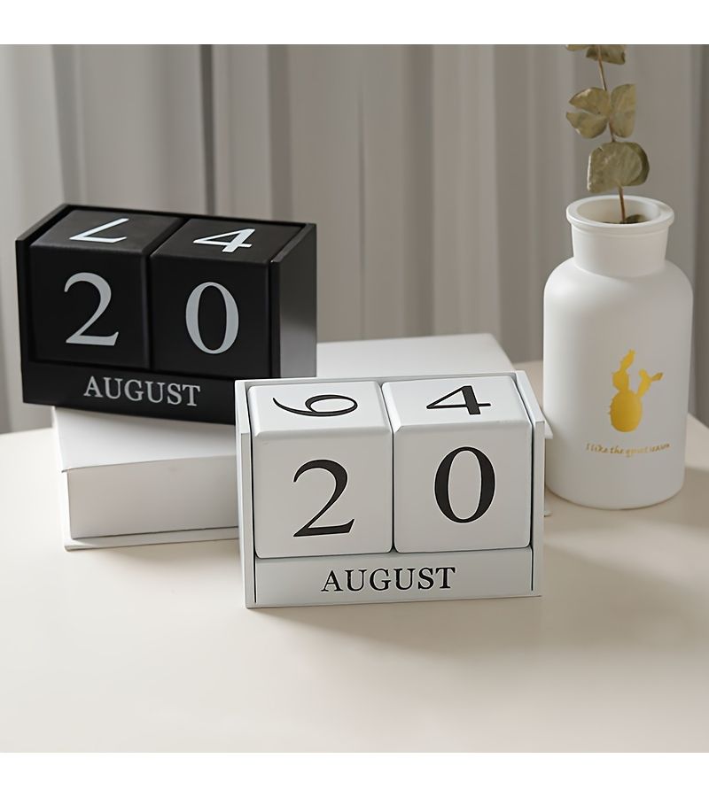 1pc White Minimalist Long Strip Wooden Calendar Creative Living Room Desktop Study Shop Bar Counter Decoration Table Ornament - Image 3