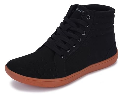 WHITIN Womens Wide Fashion Sneakers High Top Barefoot Minimalist Shoes Zero Drop Sole Size 105W Canvas Casual Minimus Walking Tenis Gym Black Gum 42 - Image 1