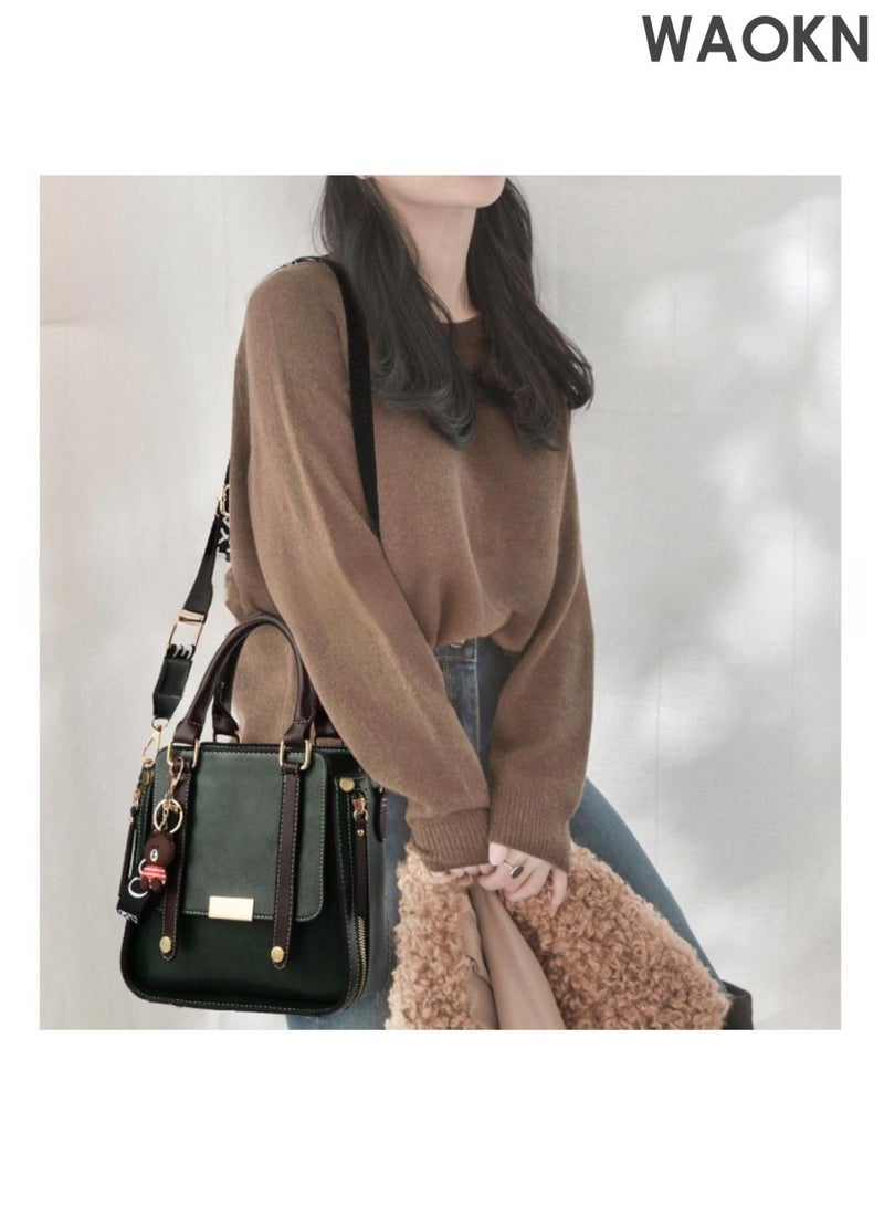 WAOKN Women’s Leather Handbag Top Handle Satchel Purse, Retro Crossbody Bag with Adjustable Strap, Tote Shoulder Bag for Work, Travel, and Everyday Use , Fashion Handbag for Ladies,Cute little bear pendant,unisex,green. - Image 4