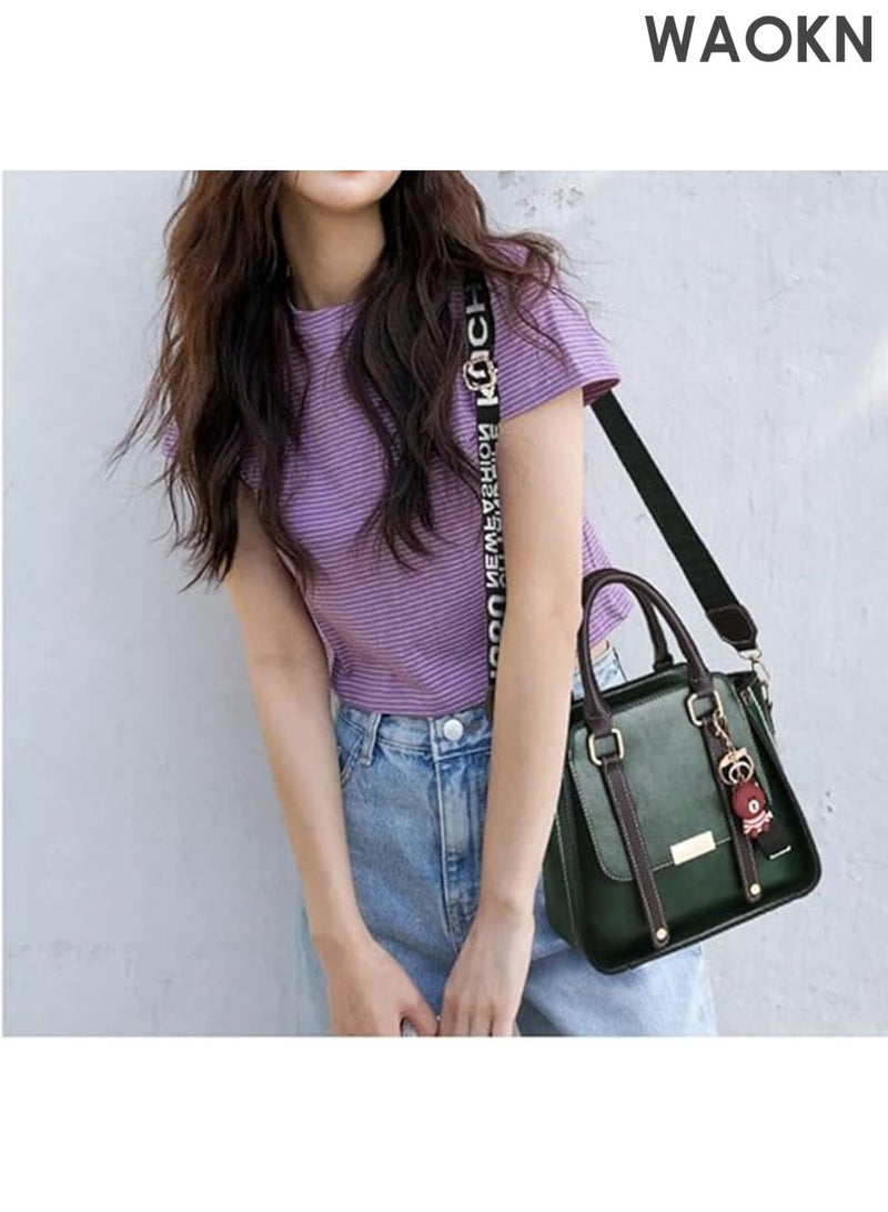 WAOKN Women’s Leather Handbag Top Handle Satchel Purse, Retro Crossbody Bag with Adjustable Strap, Tote Shoulder Bag for Work, Travel, and Everyday Use , Fashion Handbag for Ladies,Cute little bear pendant,unisex,green. - Image 2