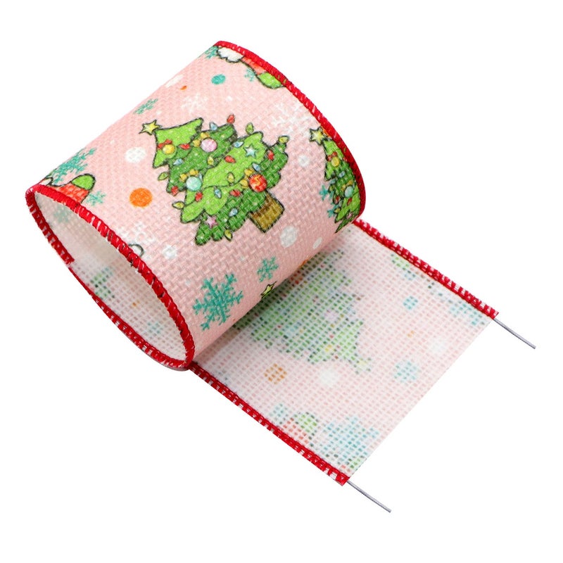 Christmas Burlap Wire Edge Ribbon with Overlock Tape, 5 Yards/Roll - Image 1