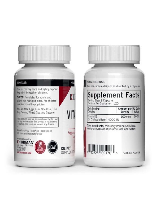 Kirkman Vitamin D3 4000 IU - 120 Capsules - Supports Immune Health - Helps Build Strong Bones - Hypoallergenic - Image 2