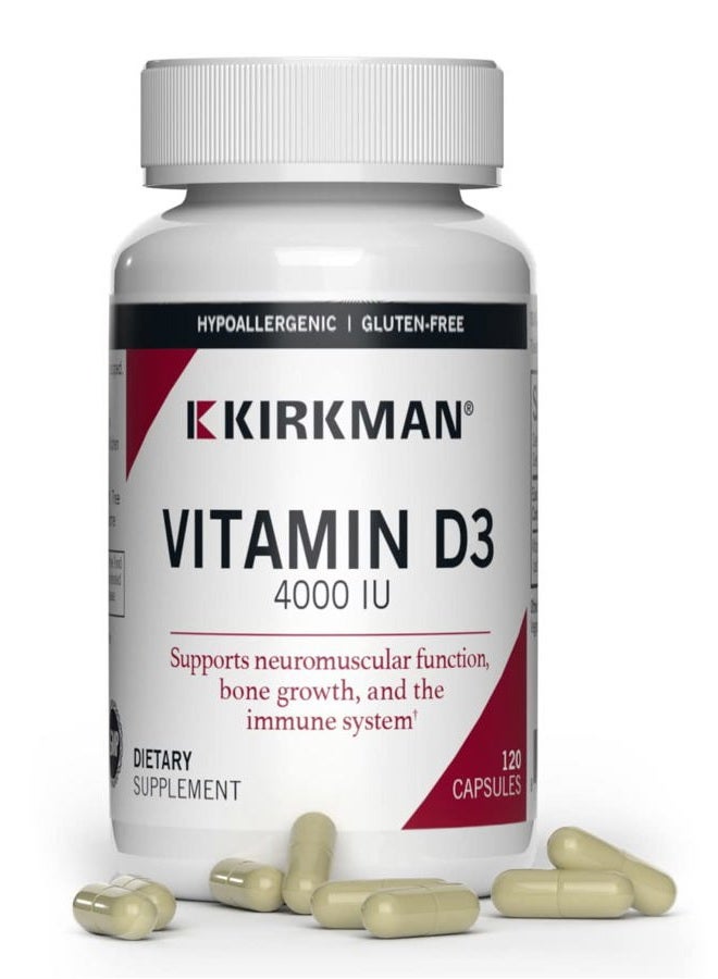 Kirkman Vitamin D3 4000 IU - 120 Capsules - Supports Immune Health - Helps Build Strong Bones - Hypoallergenic - Image 1