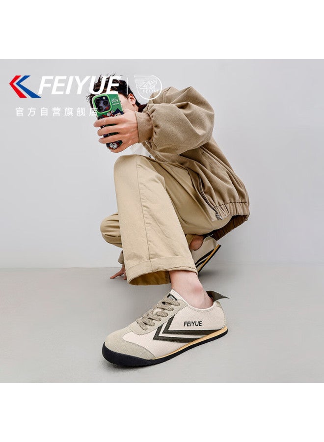 Feiyue Official Men's Sneakers Spring New Leather Casual Comfortable Shoes Men Military Green Size 41