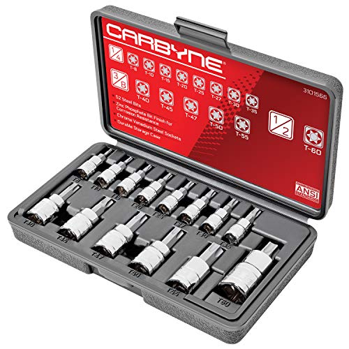 CARBYNE 14Piece Torx Bit Socket Set T8 to T60 S2 Steel Bits CrV Sockets 14 in 38 in and 12 in Drive Durable Storage Case Genuine Licensed Torx - Image 1