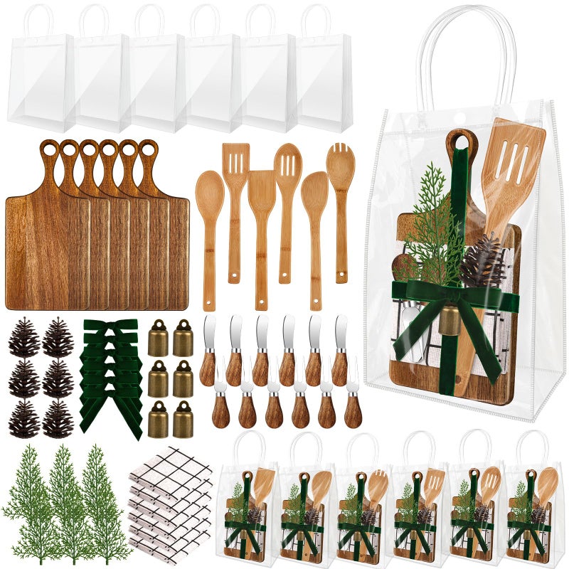 Gosodeny 6 Set Christmas Gift Kitchen Utensils Set Acacia Spatula Mini Cheese Board Pine Cones for Christmas Kitchen Holiday Gift Party Decor - Image 2