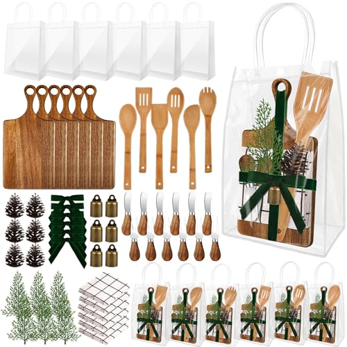 Gosodeny 6 Set Christmas Gift Kitchen Utensils Set Acacia Spatula Mini Cheese Board Pine Cones for Christmas Kitchen Holiday Gift Party Decor - Image 1