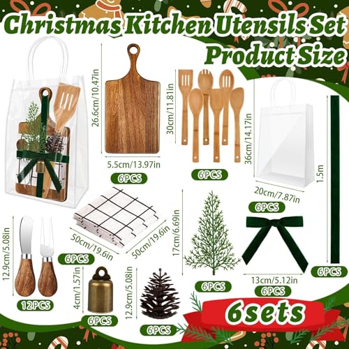Gosodeny 6 Set Christmas Gift Kitchen Utensils Set Acacia Spatula Mini Cheese Board Pine Cones for Christmas Kitchen Holiday Gift Party Decor - Image 3