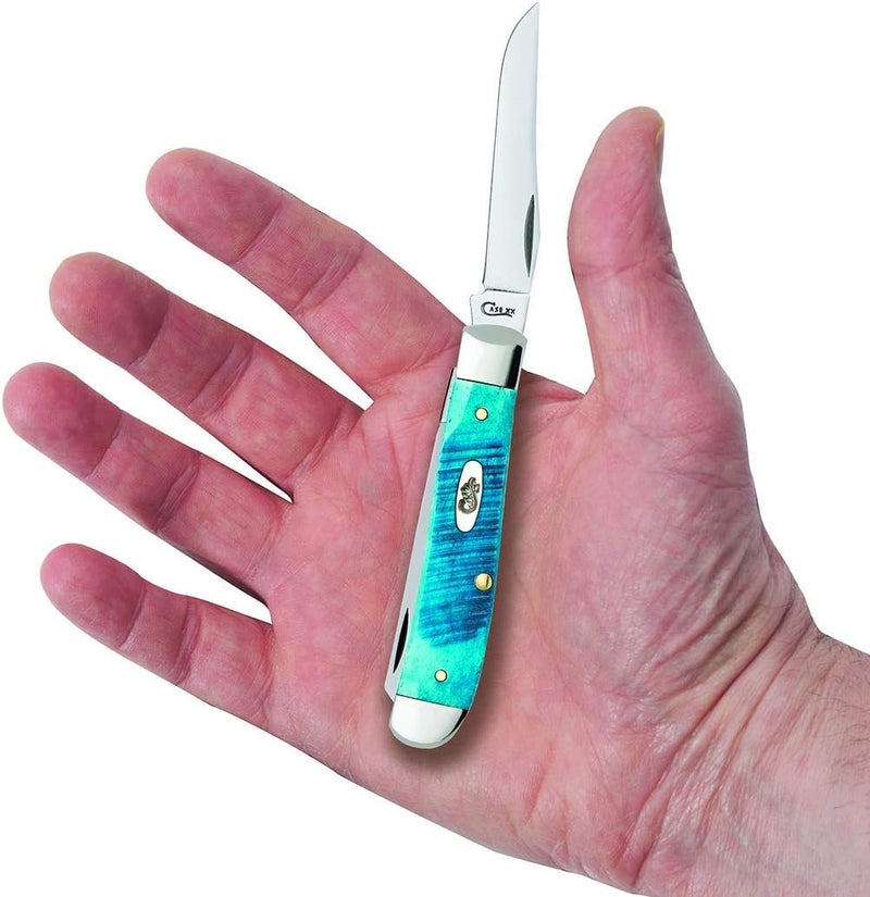 Case XX WR Pocket Knife Mini Trapper Caribbean Blue Jig Bone Item #25593 - (6207 SS) - Length Closed: 3 1/2 Inches - Image 5