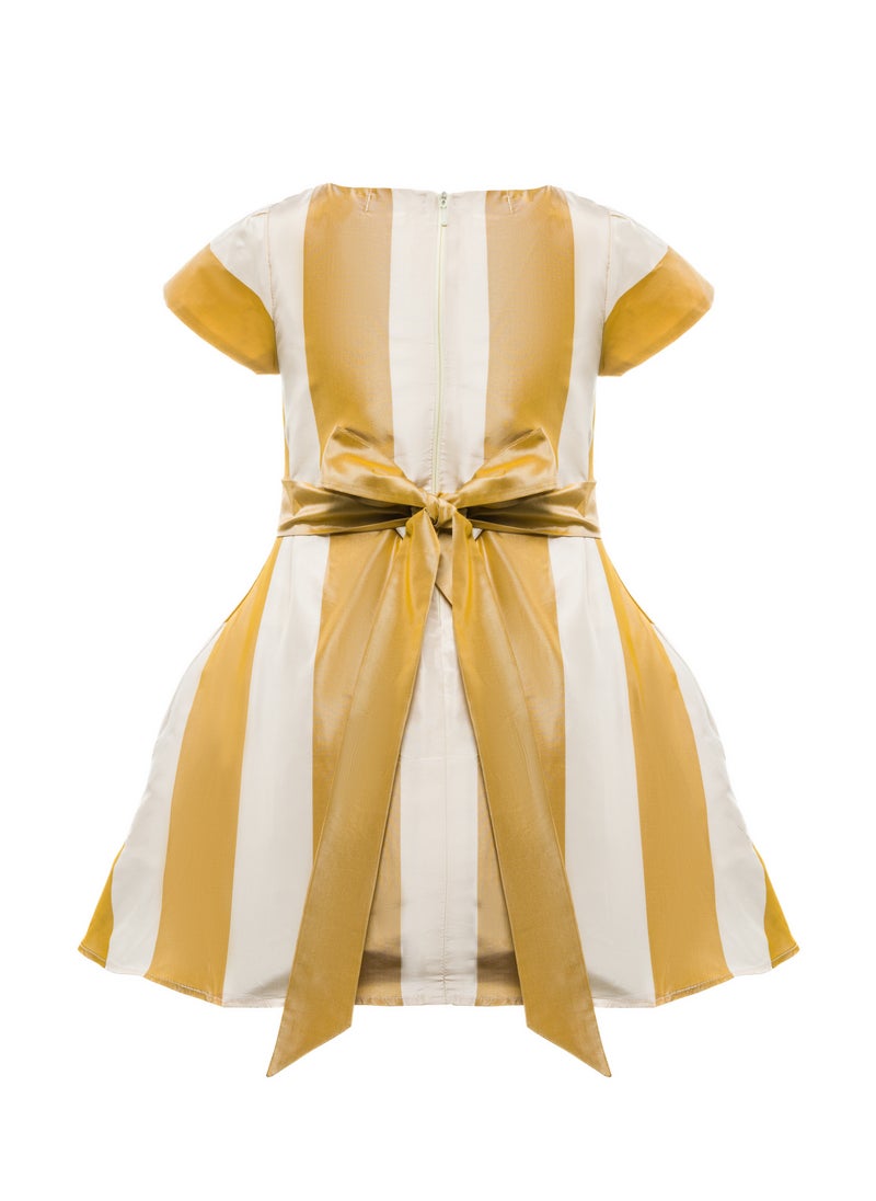 Queen - GOLD STRIPE Girls Party Dress, Princess Dress Party Wear Wedding Evening Formal Pageant Dance Gown for Birthday Kid Girls Elegant - Image 1