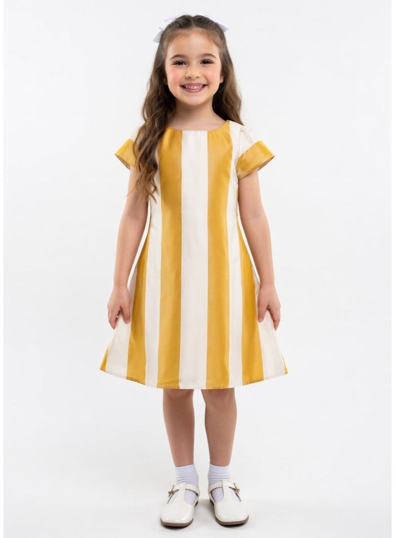 Queen GOLD STRIPE Girls Party Dress, Princess Dress Party Wear Wedding Evening Formal Pageant Dance Gown for Birthday Kid Girls Elegant - Image 1