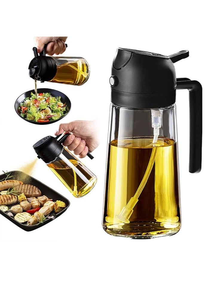 Arabest 16oz/470ml Glass Olive Oil Sprayer for Cooking - 2 in 1 Olive Oil Dispenser for Kitchen Gadgets, Air Fryer, Salad, and BBQ - Black - Image 1