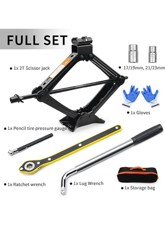 2 Ton Car Jack Tool Kit (4400 lbs) - Universal Heavy Duty Emergency Kit with Lug Wrench - Scissor Jack for Car SUV and Auto - Image 4