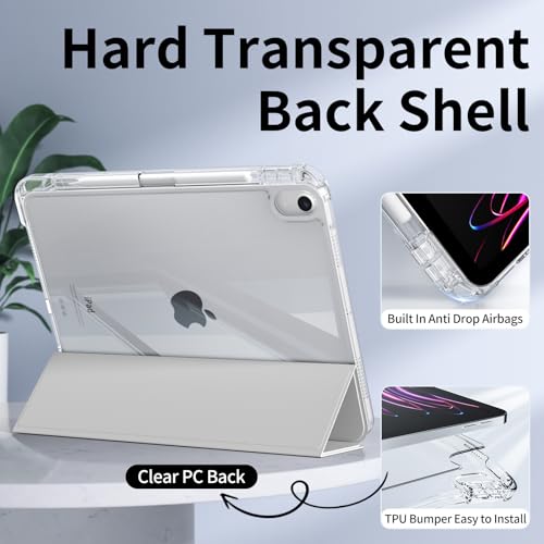 KenKe Cover for iPad Air 11-inch (M4/M3/M2) 2026/2025/2024, iPad Air 5th 4th Gen 2022/2020 10.9 Inch with Pencil Holder, 2-in-1 Detachable Sliding Cover & Clear Back, Lanscape/Portrait Stand, Gray - Image 3