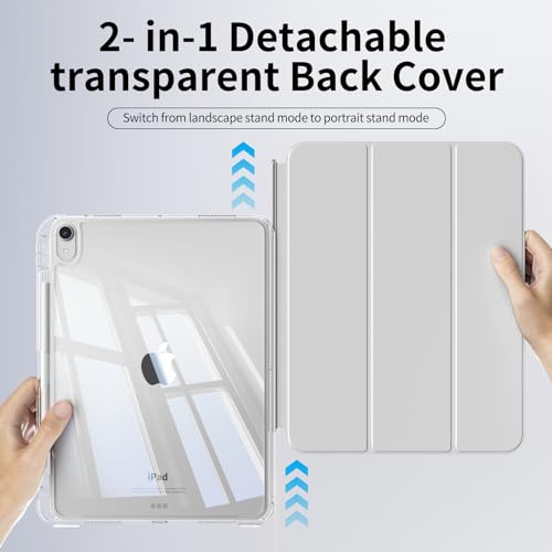 KenKe Cover for iPad Air 11-inch (M4/M3/M2) 2026/2025/2024, iPad Air 5th 4th Gen 2022/2020 10.9 Inch with Pencil Holder, 2-in-1 Detachable Sliding Cover & Clear Back, Lanscape/Portrait Stand, Gray - Image 2