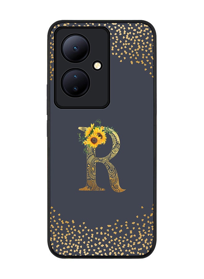 Stylizedd Rugged Black edge case for Vivo V29 Lite, Slim fit Thin Cover- Custom Monogram Initial Letter Floral Pattern Alphabet-R  (Grey ) - Image 1