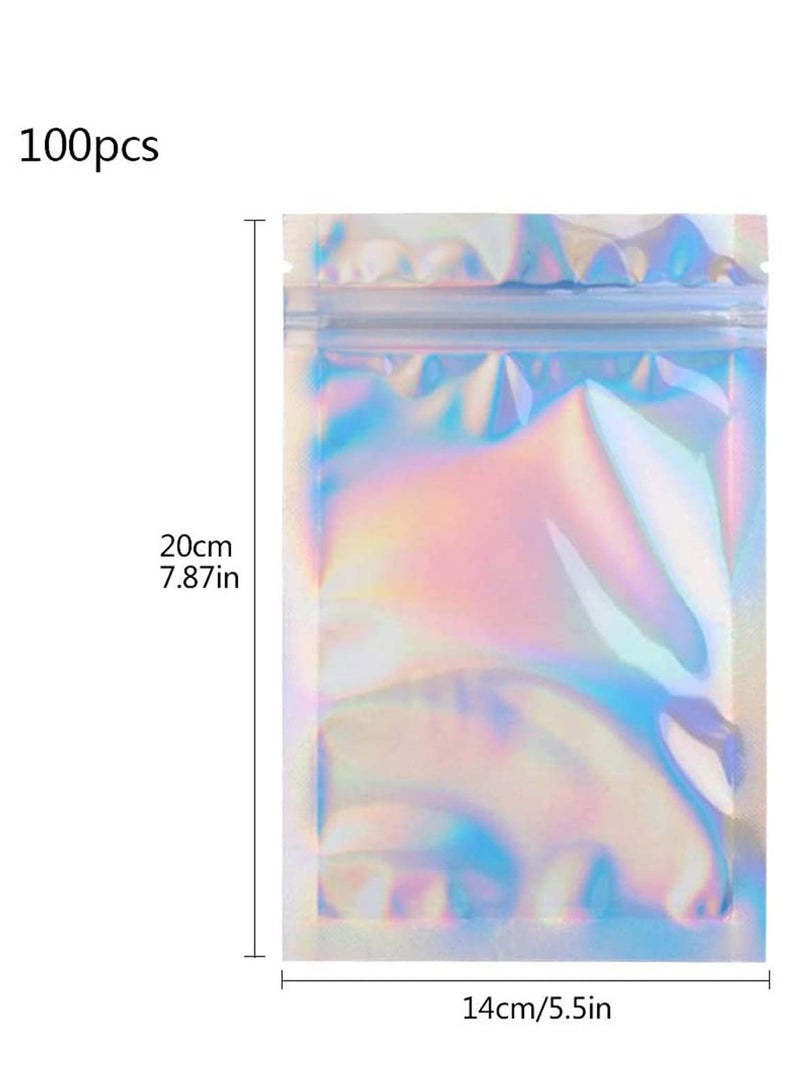 Zikra 100 Packs Resealable Smell Proof Bags Mylar Ziplock Bags Aluminum Foil Pouch Bag Holographic Flat Foil Bags for Favor Food Storage Gift Package Supplies - Image 5