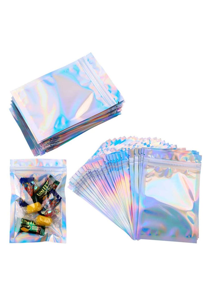 Zikra 100 Packs Resealable Smell Proof Bags Mylar Ziplock Bags Aluminum Foil Pouch Bag Holographic Flat Foil Bags for Favor Food Storage Gift Package Supplies - Image 1