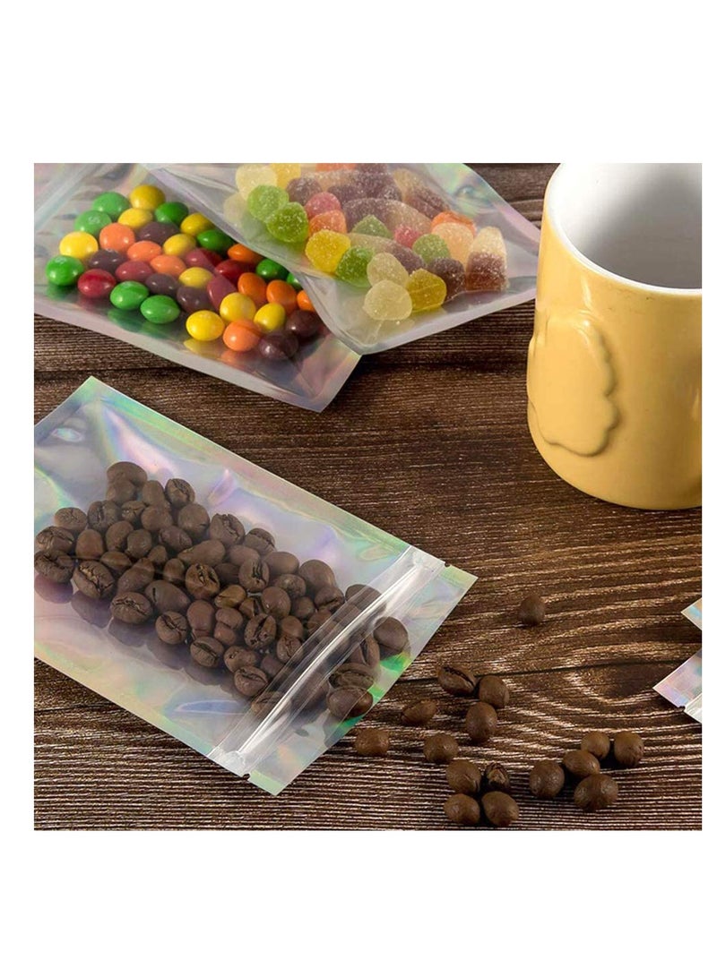 Zikra 100 Packs Resealable Smell Proof Bags Mylar Ziplock Bags Aluminum Foil Pouch Bag Holographic Flat Foil Bags for Favor Food Storage Gift Package Supplies - Image 4