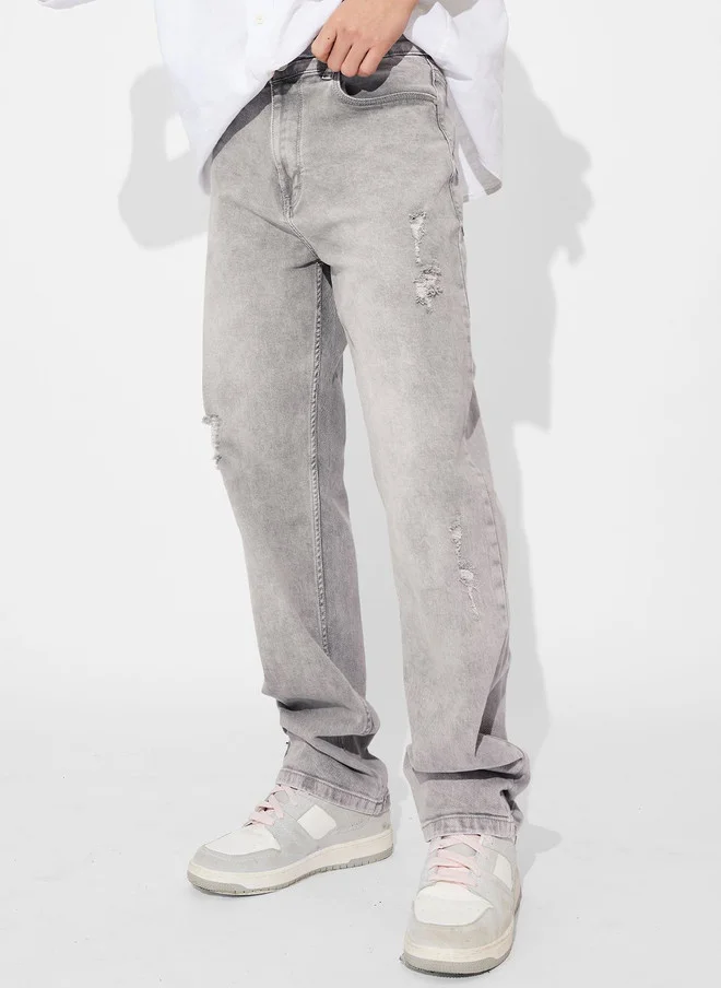 ذا سوليد ستور The Souled Store Men Straight Fit Solid Grey Jeans