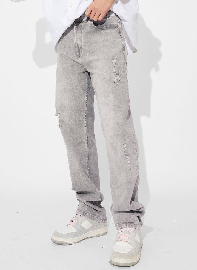 The Souled Store Men Straight Fit Solid Grey Jeans - Image 1