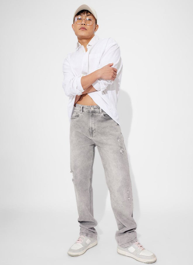 The Souled Store Men Straight Fit Solid Grey Jeans - Image 4