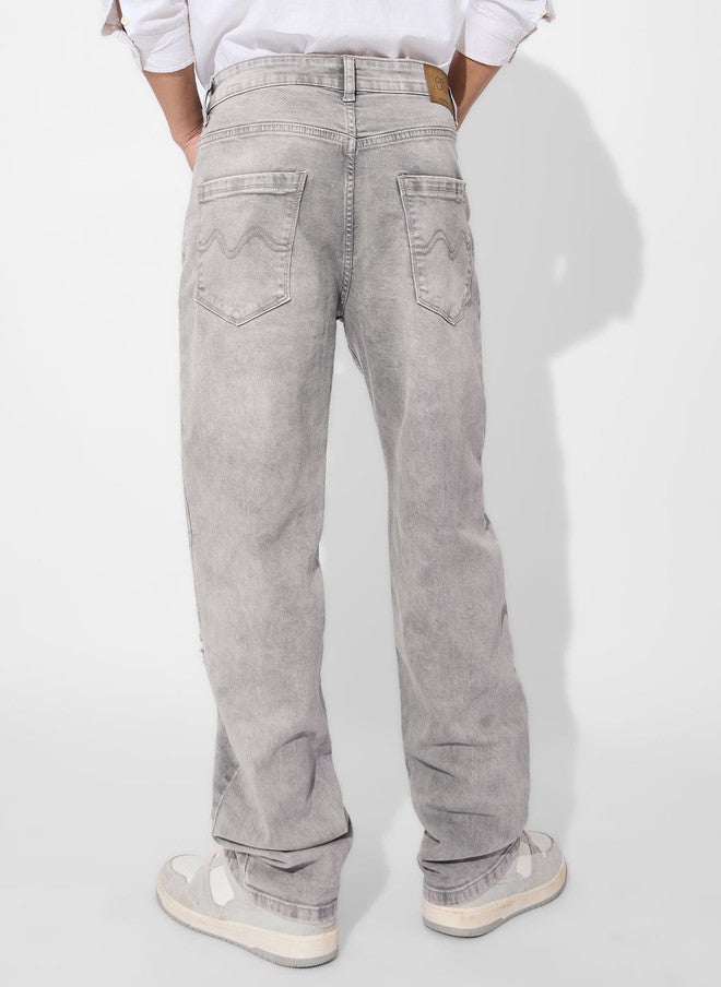 The Souled Store Men Straight Fit Solid Grey Jeans - Image 3