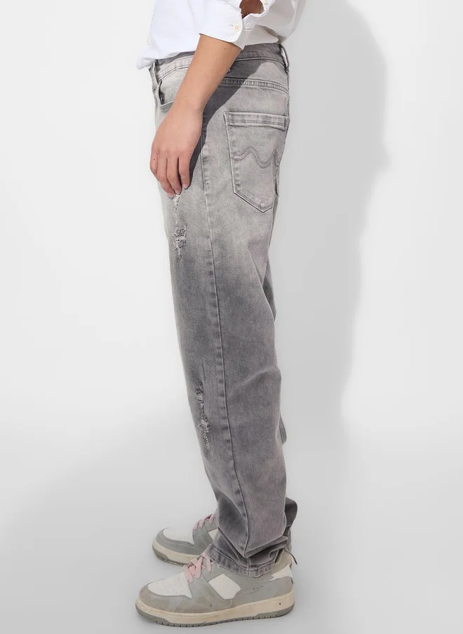 ذا سوليد ستور The Souled Store Men Straight Fit Solid Grey Jeans