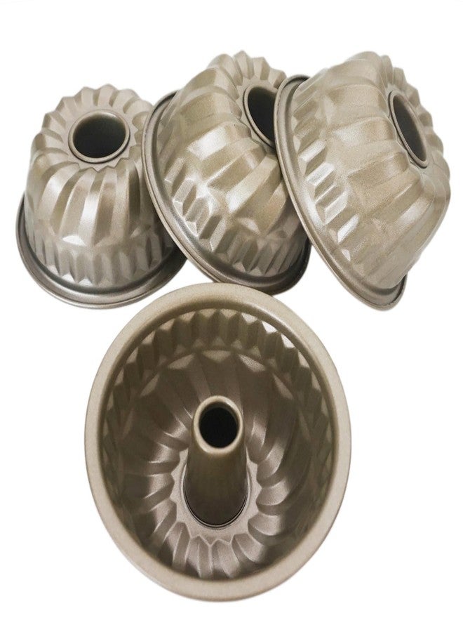 Proshopping 4 Inch Fluted Cake Pan, 4Pcs Mini Ring Cake Pan Set, Nonstick Fluted Tube Reusable Carbon Steel Small Baking Cup Mold for Kugelhopf - Round, Gold - Image 4