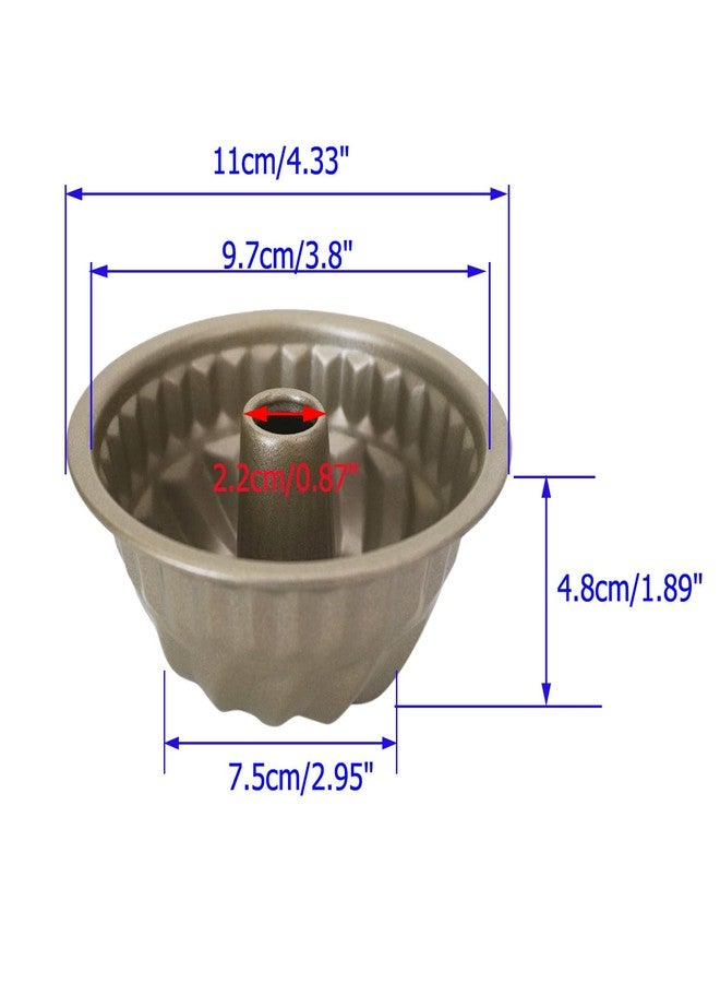 Proshopping 4 Inch Fluted Cake Pan, 4Pcs Mini Ring Cake Pan Set, Nonstick Fluted Tube Reusable Carbon Steel Small Baking Cup Mold for Kugelhopf - Round, Gold - Image 2