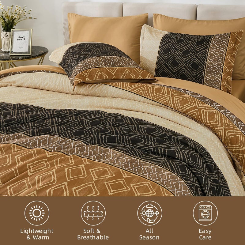 Dinjoy Boho Queen Comforter Set Brown,7 Piece Bed in a Bag Queen Size Warm Fall Bedding Sets Striped Comforters Bed Set with Sheets for Family All Season - Image 4