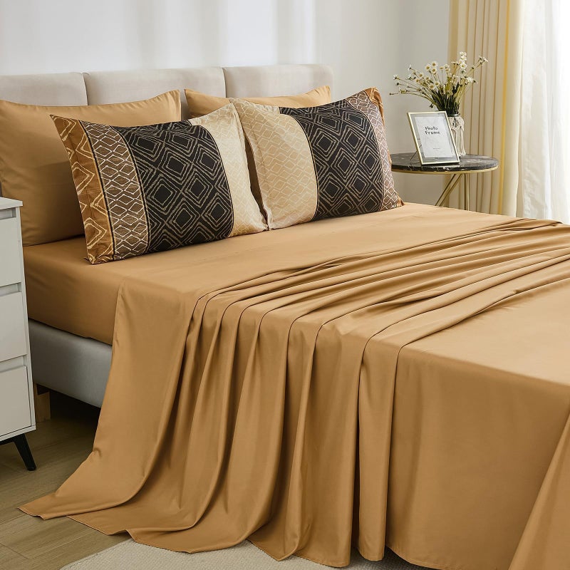 Dinjoy Boho Queen Comforter Set Brown,7 Piece Bed in a Bag Queen Size Warm Fall Bedding Sets Striped Comforters Bed Set with Sheets for Family All Season - Image 5