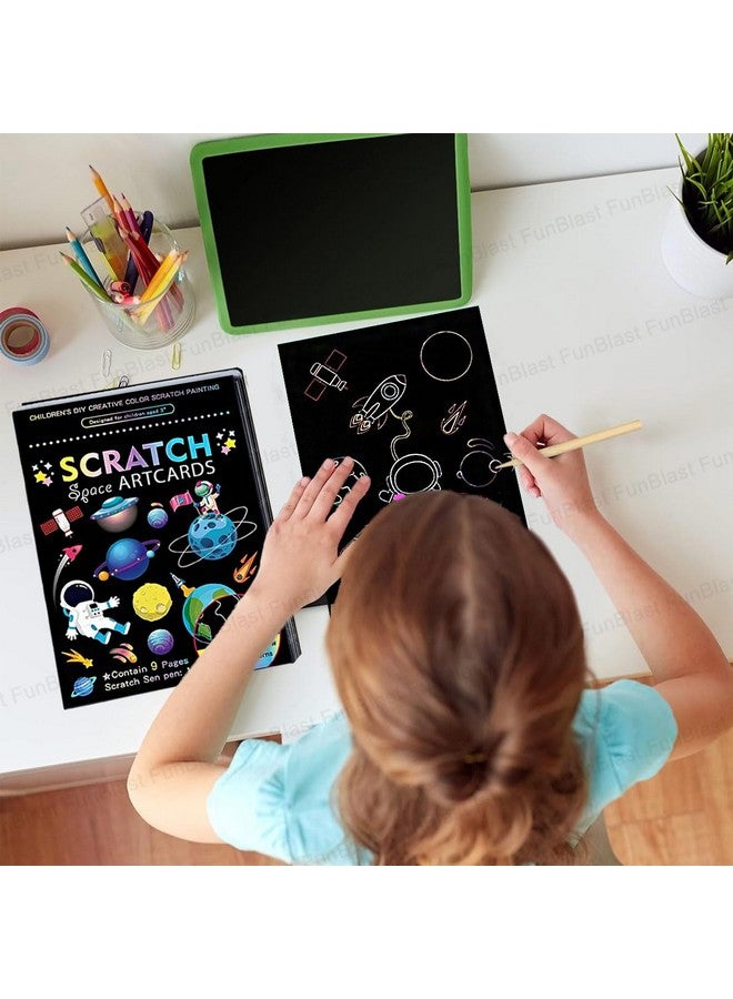 FunBlast Scratch Painting Art Cards - DIY Magic Colouring Art Scratch Cards, Scratch Art Painting Paper with Stylus for Drawing, Sketching, Art & Craft Kit for Kids (Space) - Image 4