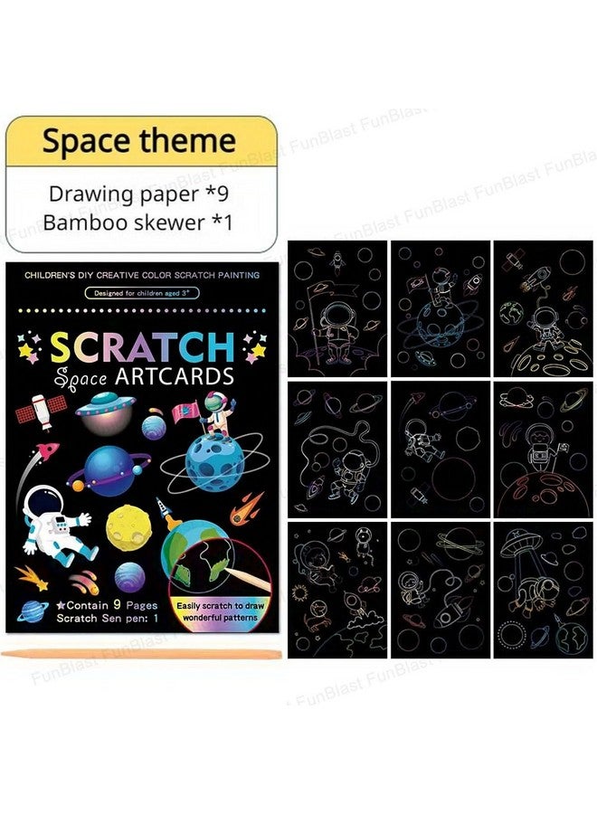 FunBlast Scratch Painting Art Cards - DIY Magic Colouring Art Scratch Cards, Scratch Art Painting Paper with Stylus for Drawing, Sketching, Art & Craft Kit for Kids (Space) - Image 3