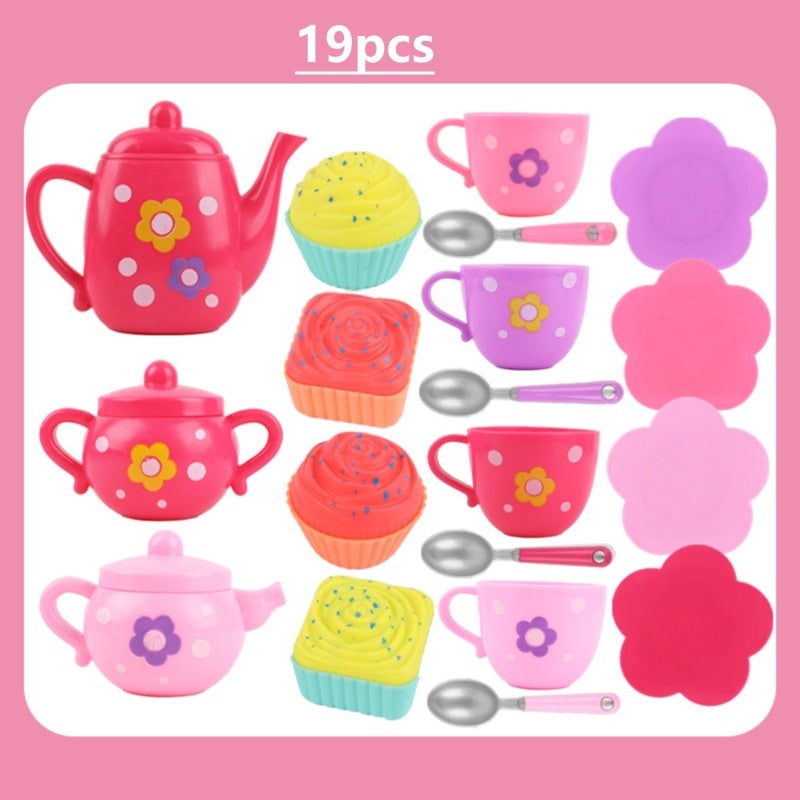 Kids Tea Set Toy Educational Role Play Set - Safe Durable Plastic Tea Time Playset for Children Ages 4-6 - Image 1