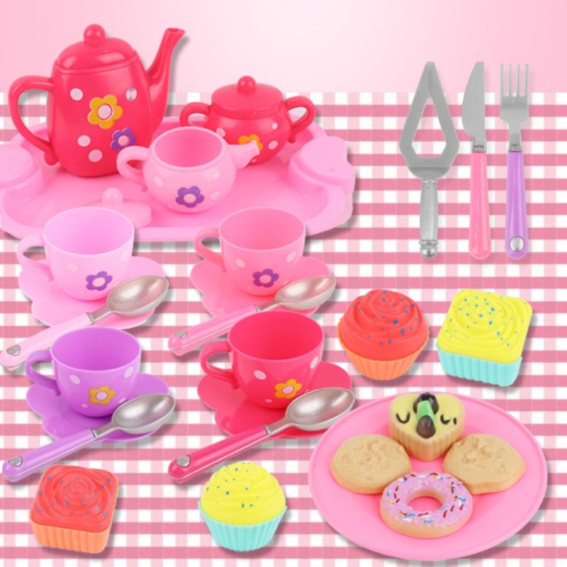 Kids Tea Set Toy Educational Role Play Set - Safe Durable Plastic Tea Time Playset for Children Ages 4-6 - Image 2