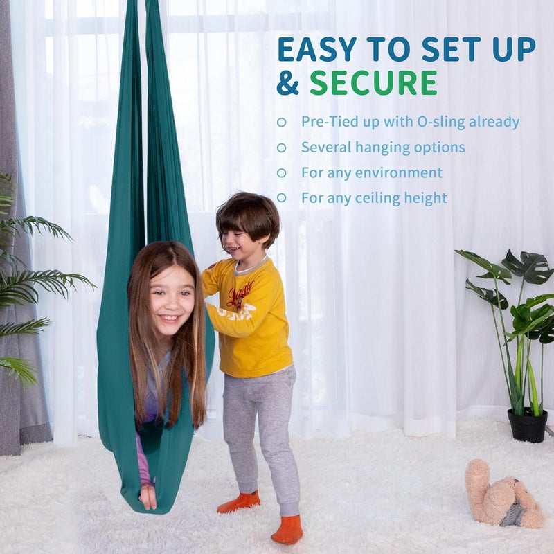 OUTREE Sensory Swing for Kids with 360° Swivel Hanger, Indoor Therapy Swing Great for Autism, ADHD, Sensory Processing Disorder, and Autistic Children (Dark Teal‌) - Image 5