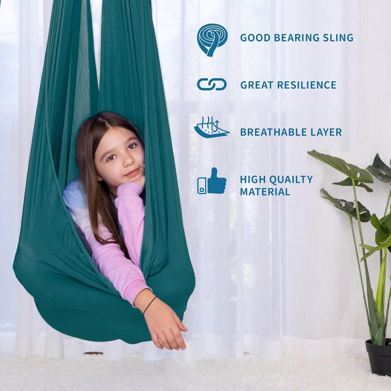 OUTREE Sensory Swing for Kids with 360° Swivel Hanger, Indoor Therapy Swing Great for Autism, ADHD, Sensory Processing Disorder, and Autistic Children (Dark Teal‌) - Image 3