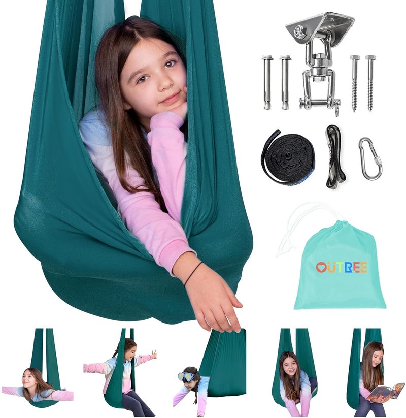 OUTREE Sensory Swing for Kids with 360° Swivel Hanger, Indoor Therapy Swing Great for Autism, ADHD, Sensory Processing Disorder, and Autistic Children (Dark Teal‌) - Image 1