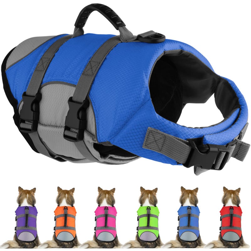 Mklhgty Dog Life Jacket, Reflective Adjustable Dog Life Vest with Rescue Handle for Swimming and Boating, Ripstop Pet Safety Life Preserver for Small, Medium and Large Dogs - Image 1