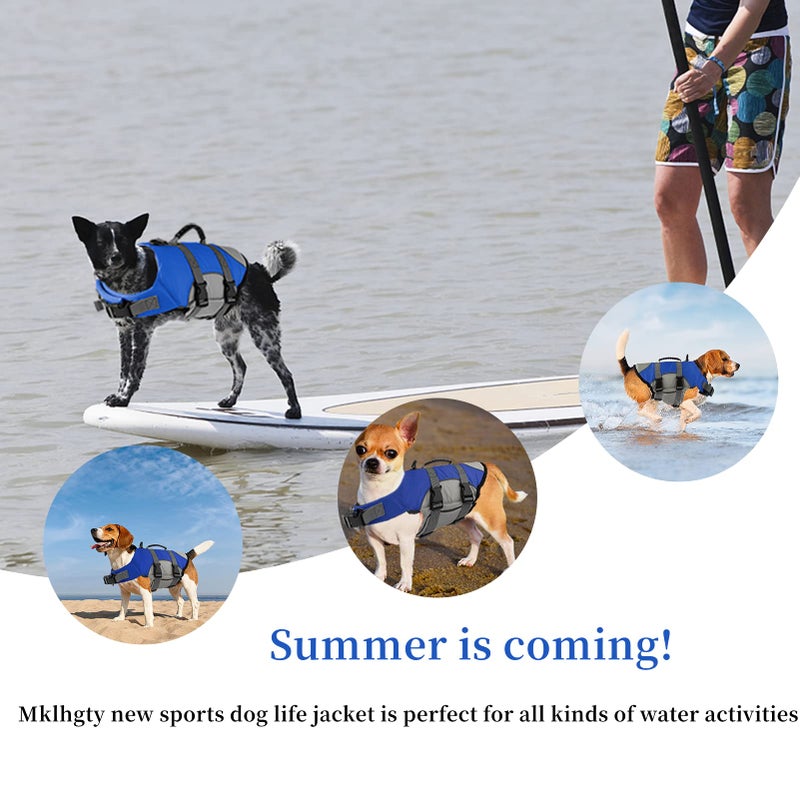 Mklhgty Dog Life Jacket, Reflective Adjustable Dog Life Vest with Rescue Handle for Swimming and Boating, Ripstop Pet Safety Life Preserver for Small, Medium and Large Dogs - Image 3