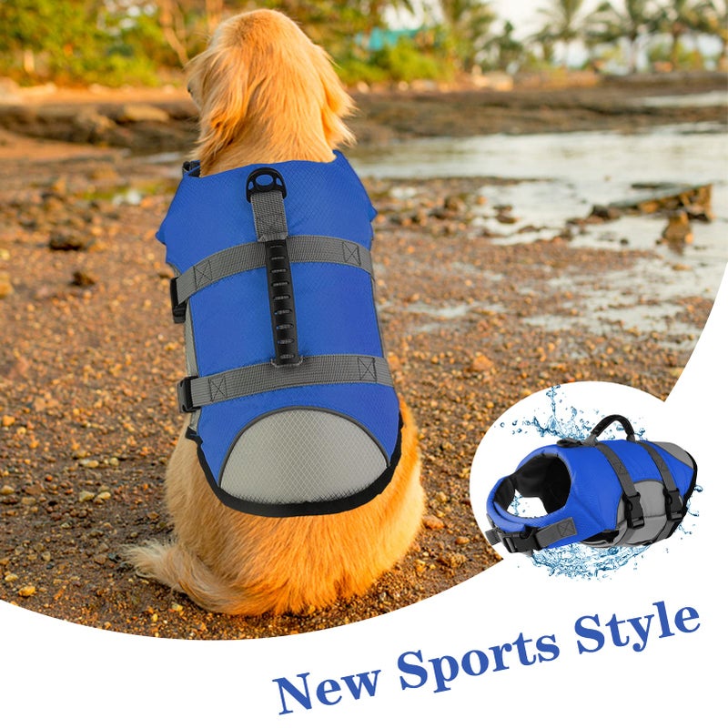 Mklhgty Dog Life Jacket, Reflective Adjustable Dog Life Vest with Rescue Handle for Swimming and Boating, Ripstop Pet Safety Life Preserver for Small, Medium and Large Dogs - Image 2
